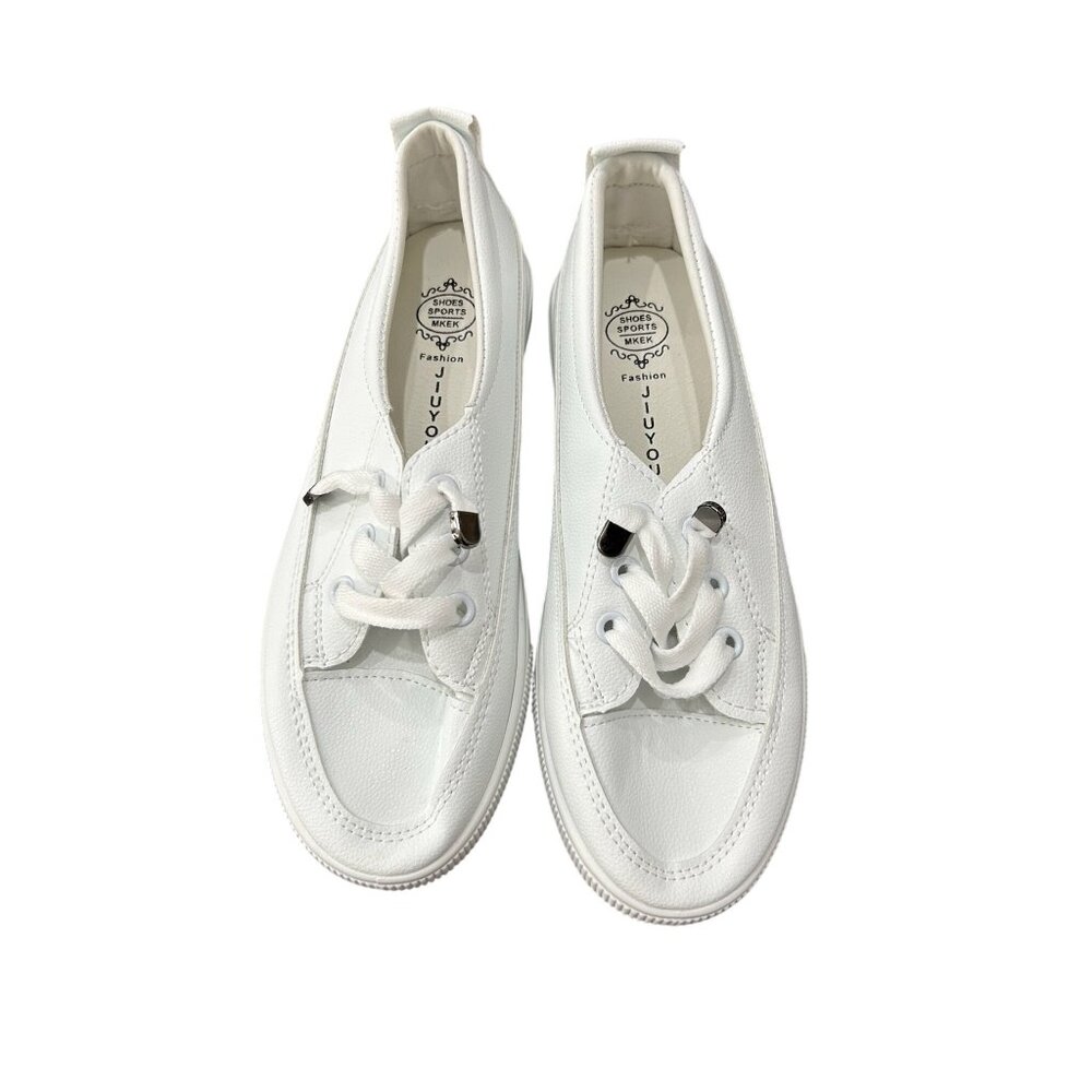 Jiuyou Fashion Sports Slip On Sneakers White Sz 37 Lace Up Round Toe Comfort